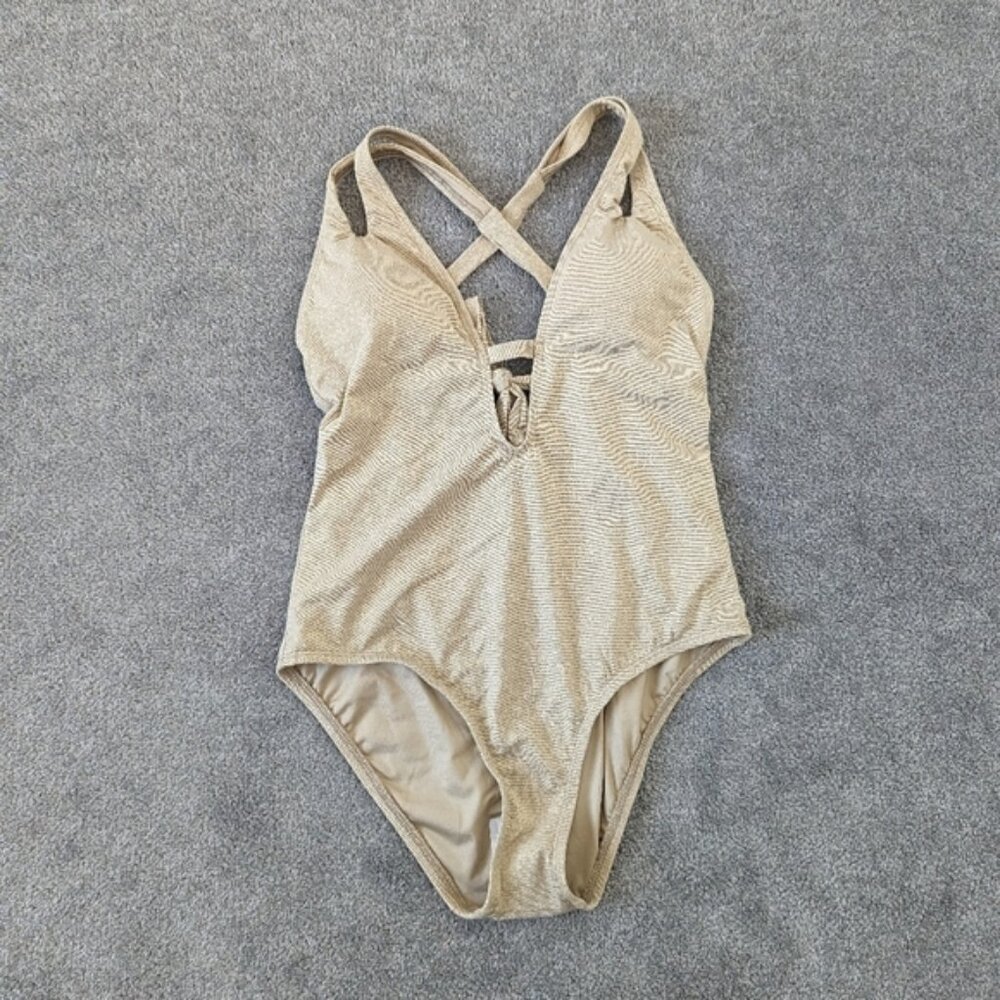 Becca Tan and Golden Color One Piece Swimsuit Women's Small NEW